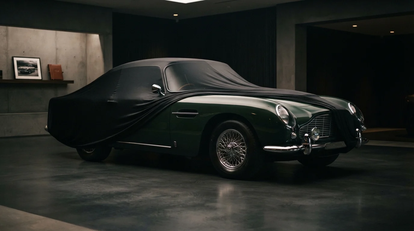 Classic sports car under vehicle cover